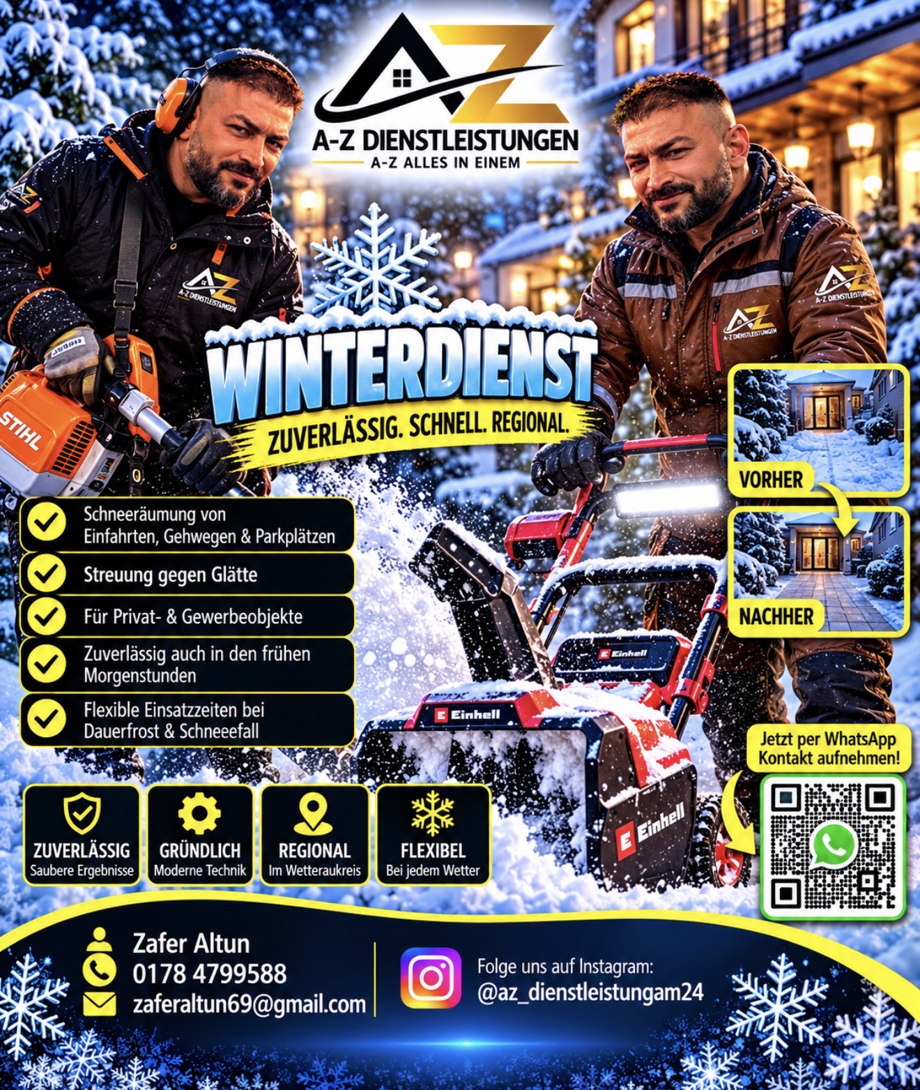 A-Z Winterdienst: Schneeräumung von Einfahrten, Gehwegen und Parkplätzen sowie Streuung gegen Glätte